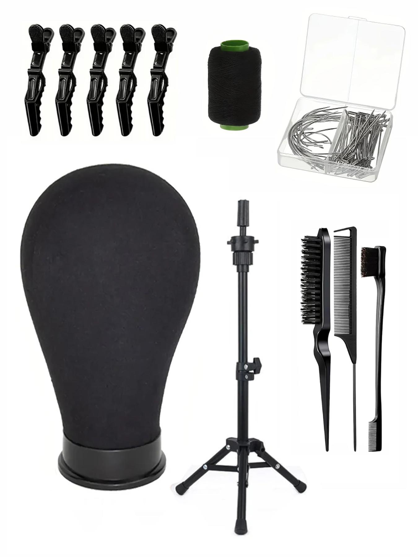 Complete Wig Styling Equipment for Novices: 22-inch Wig Stand + Tripod + T-Pins + Bristle Brush | Halloween Ready Wig Install Kit