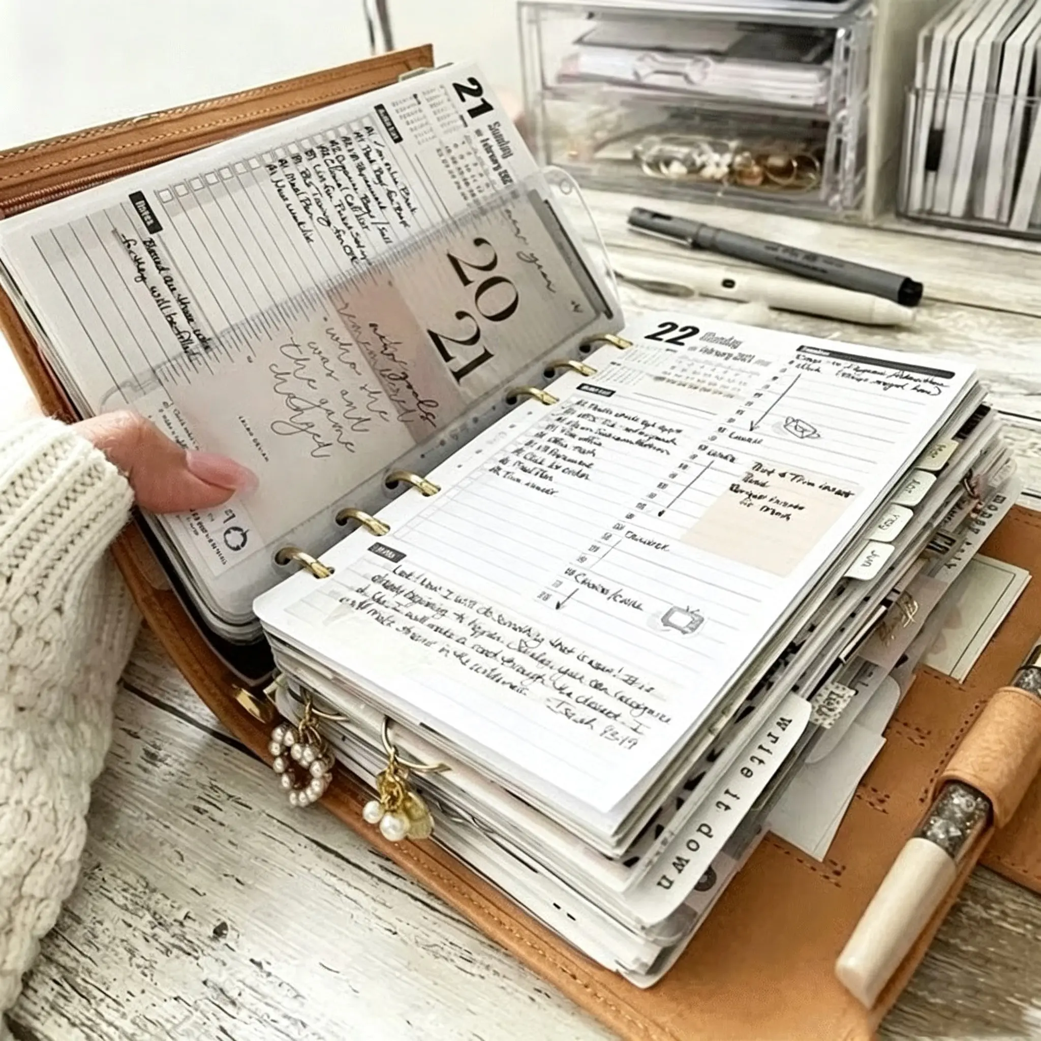 Customizable Bullet Journal System, Leather Cover Binder, Replaceable Pages, Life Management Tool, Organize Work & Habits