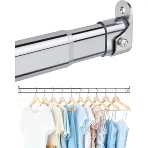 Premium Chrome Oval Closet Rod for Hanging Clothes 18.2 to 31 Inch, Includes End Supports, Adjustable Wardrobe Tube, Heavy Duty Extendable Closet Pole, Carbon Steel