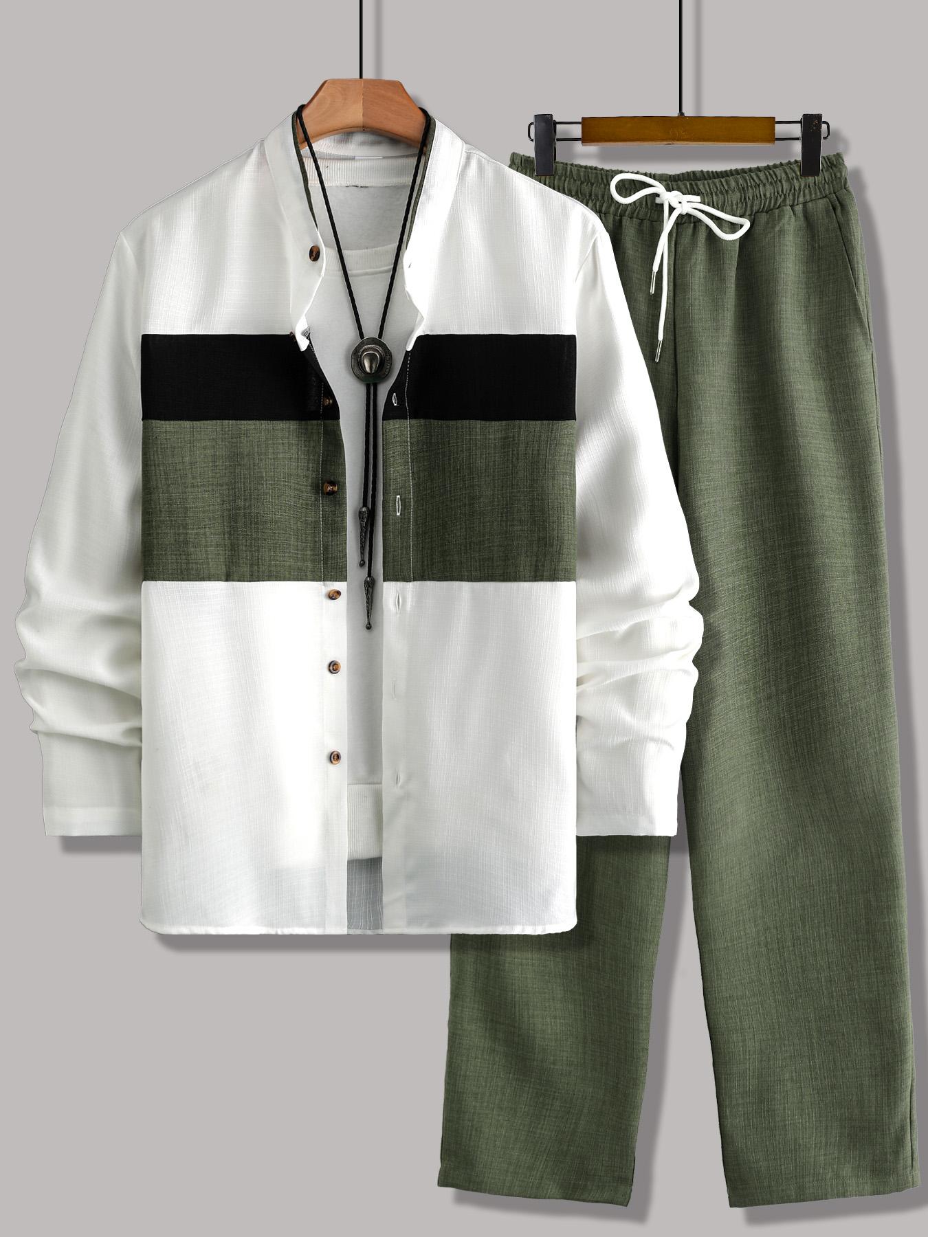 Men's Lounge Shirt Set, Casual Button Down Long Sleeve and Long Pant Set, Two Piece Lounge, Suitable For Indoor and Outdoor Wear, Outdoor Sports, Beach Trips, And Other Activities.