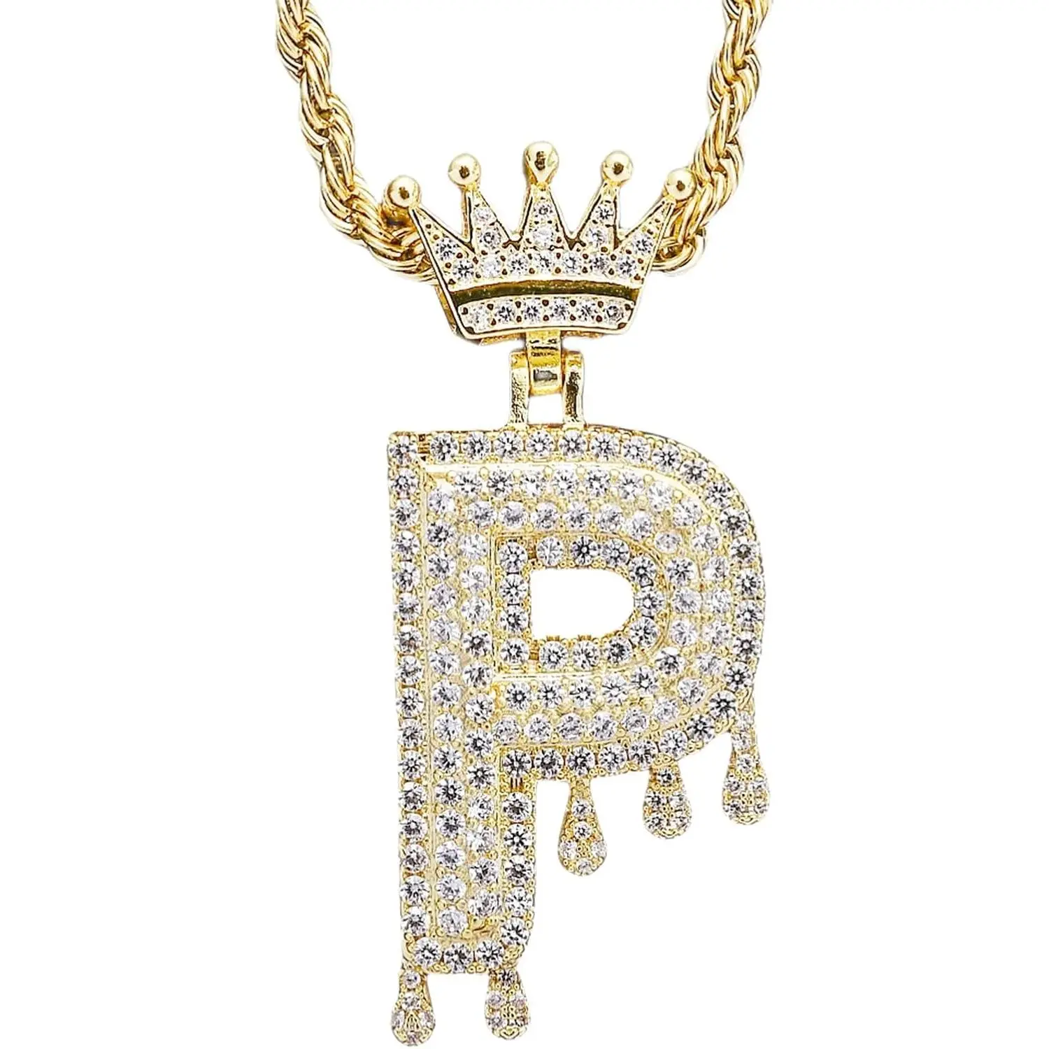Initial Necklace for Men Women,Crown Letter Pendant with 24 Inch Chain,Cubic Zirconia Capital Monogram Pendant Necklace