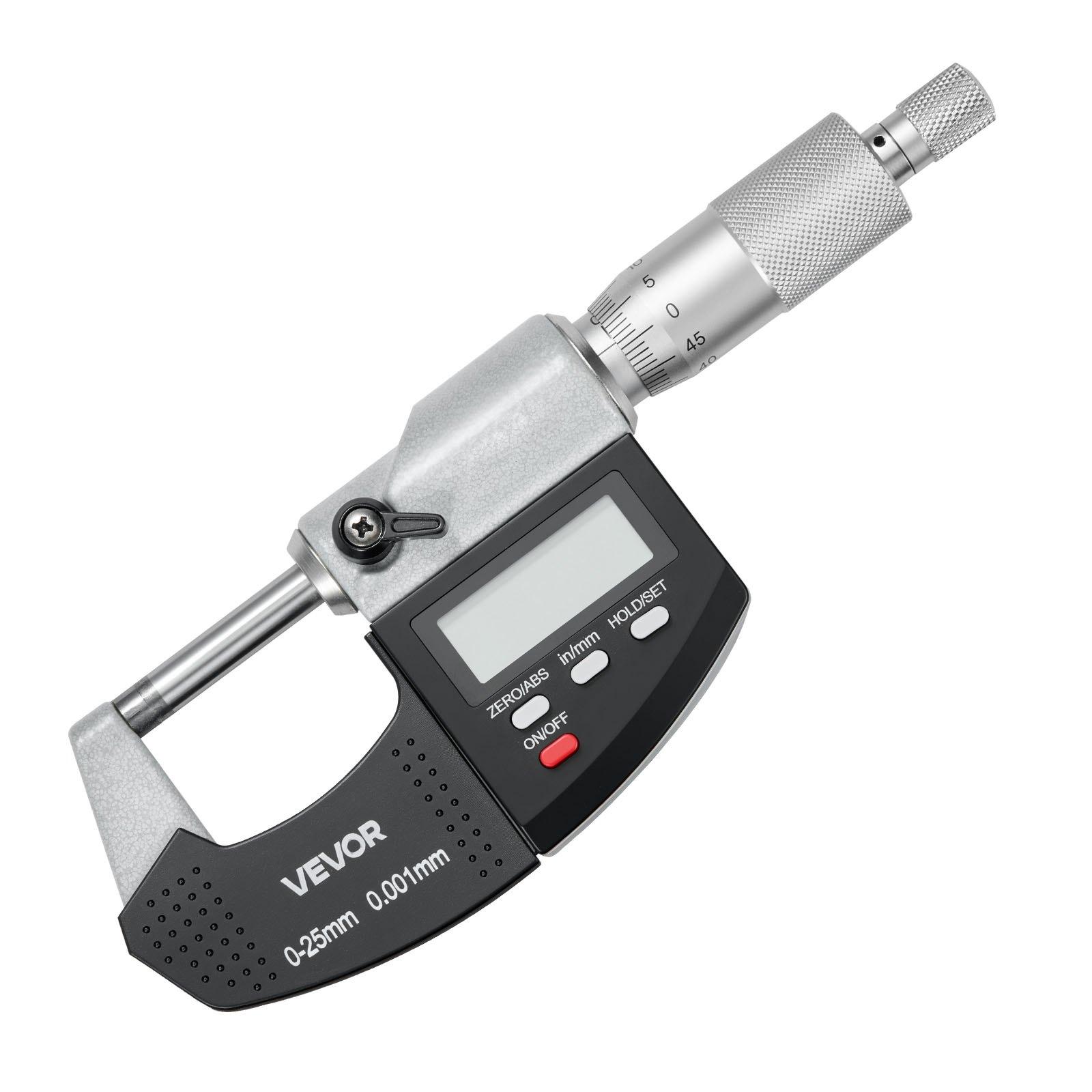 VEVOR Micrometer Set, Digital Outside Micrometer 0-1 inch Measuring Range, 0.00005" Resolution, Ultra-Precision 0.0001 Accuracy, LCD Screen, in/mm Switch, Carbide Tip, with Protective Case