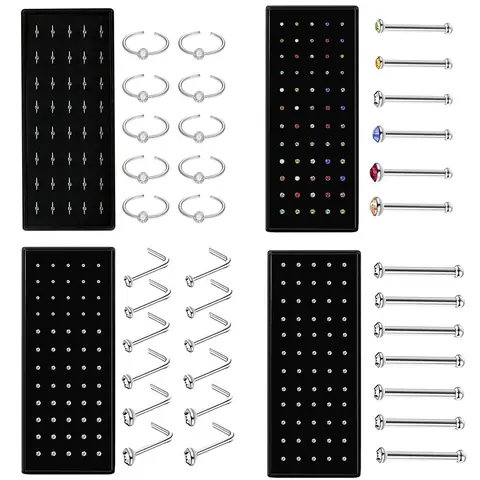 Female Premium Anti-Allergy Stainless Steel Piercing Jewelry Set - 60 Pcs Rhinestone Nose Rings Studs & Lip Studs, Mixed 1.5/2.0/2.5mm Glossy Fringe Designs, Gems for Piercings, Tarnish-Proof Daily Wear Fashion Accessories