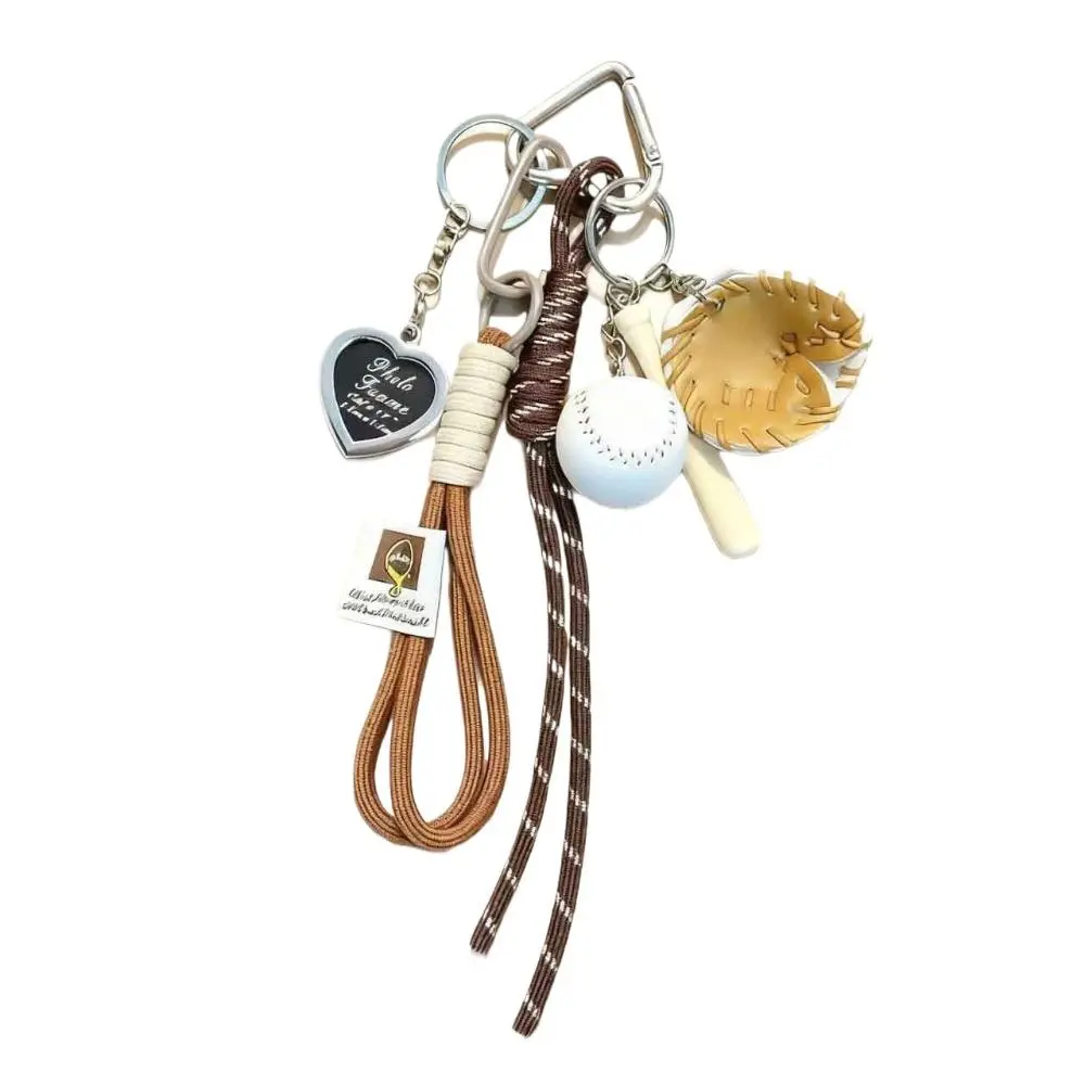 Retro Braided Rope Baseball Keychain with Carabiner | Earth Tone Bag Charm, Gift for Boyfriend, Teen Boys & Coaches