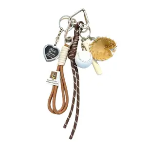 Retro Braided Rope Baseball Keychain with Carabiner | Earth Tone Bag Charm, Gift for Boyfriend, Teen Boys & Coaches