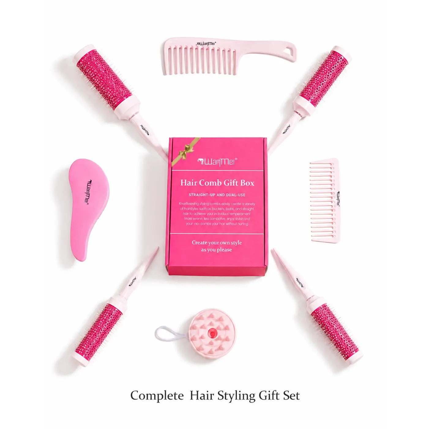 8Pcs Hair Styling Gift Box Set with Wide Tooth Comb, Wavy Comb, Detangling Brush for Curly Hair & Scalp Massage Brush, Complete Hair Care Tools for Curling, Smoothing, Volume & Gift Use