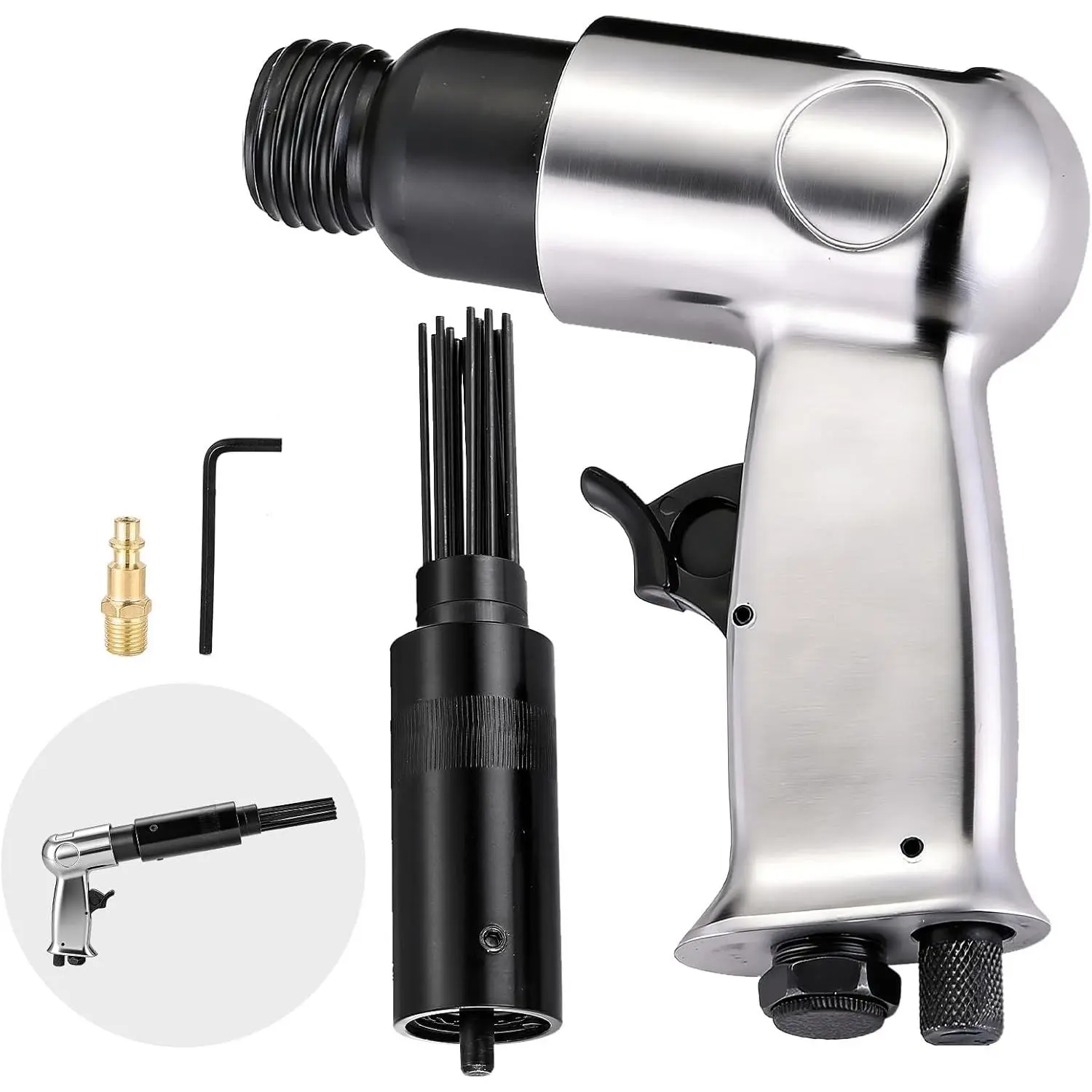 Air Needle Scaler, 19-Pin Includes 1/4" NPT Air Hose Fitting| 150mm Pistol Type Pneumatic Rust Remover Tool Air Tool, 3000 BPM Needle Scaler Rust Removal Tool for Weld Slag, Removal