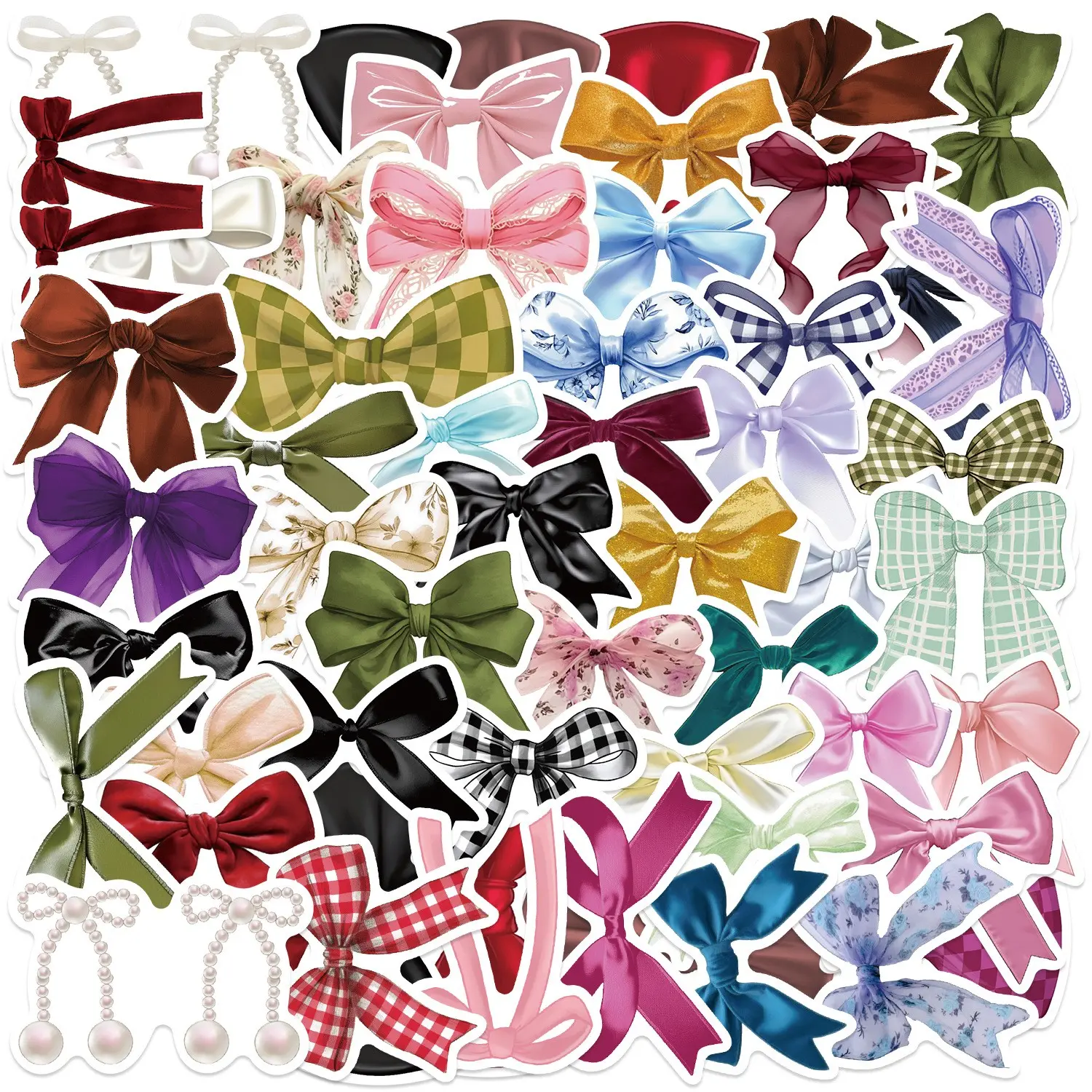 50 Cartoon Bow Sticker Sheets, Waterproof DIY Decorations for Guitar Notebook Luggage, Creative Journaling Supplies, Fun & Durable