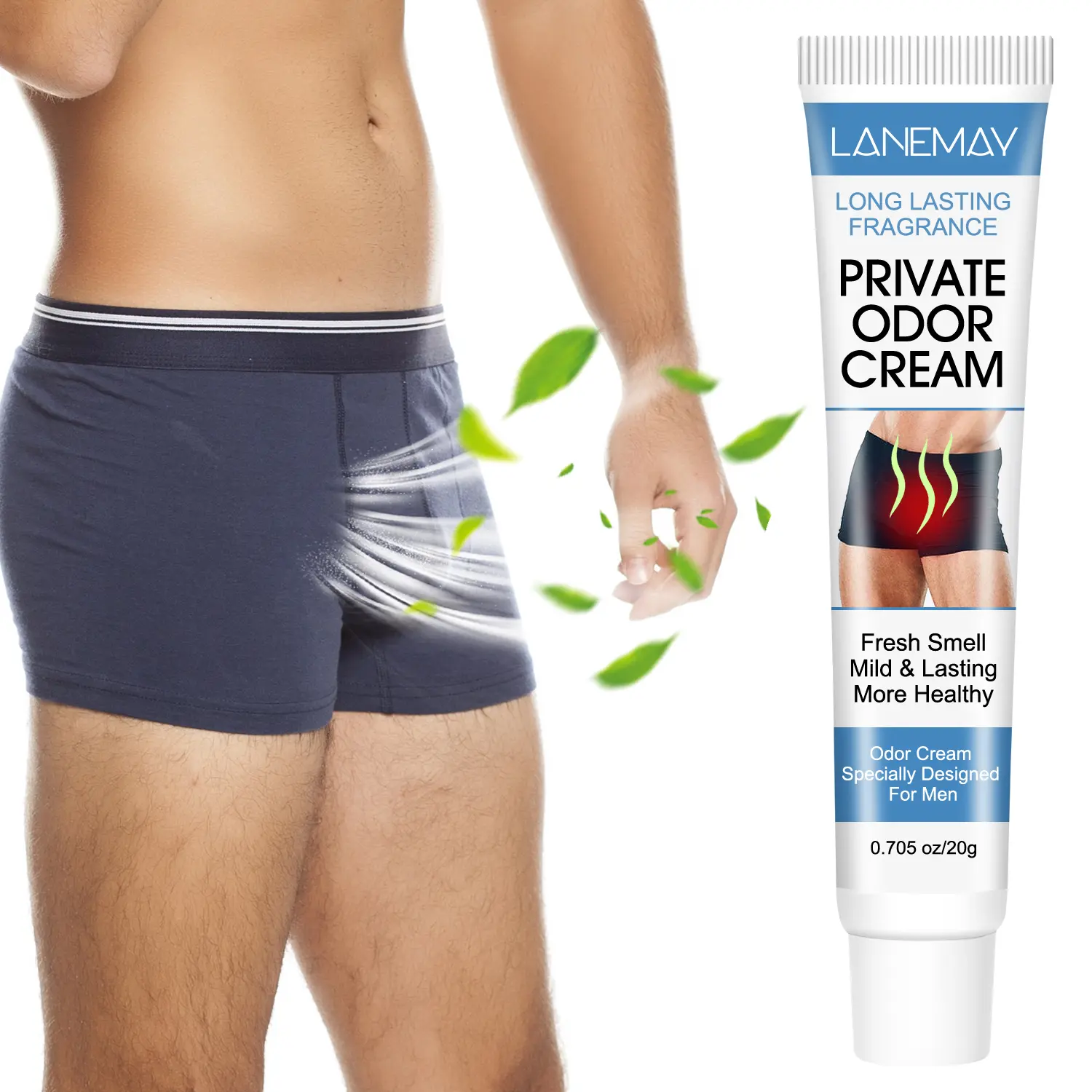 Men's Private Area Deodorizing Cream 20g- Fresh scent, gentle and long-lasting, containing vitamin C and caffeine, moisturizing and hydrating the skin, keeping the private area odor-free, Deodorant