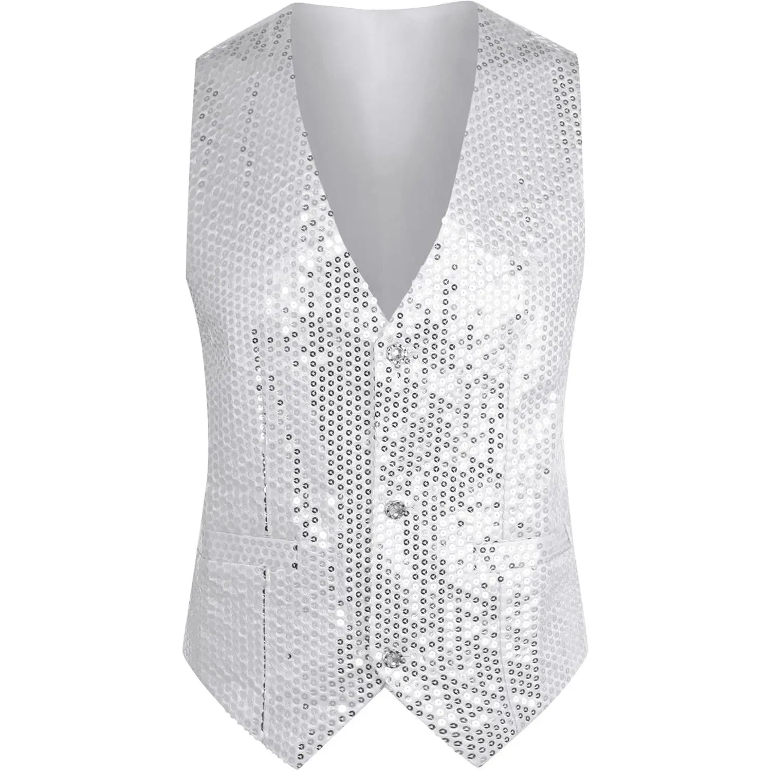 Shiny Sequin Vest for Men's V-Neck Party Sleeveless Suit Waistcoat