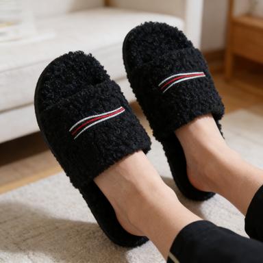 2026 Spring New Collection: Fur Slippers for Women, Outdoor Wear, Letter Embroidery, Thick Sole, Lamb Wool, Autumn/Winter, Flat Design, Slip-On Shoes.