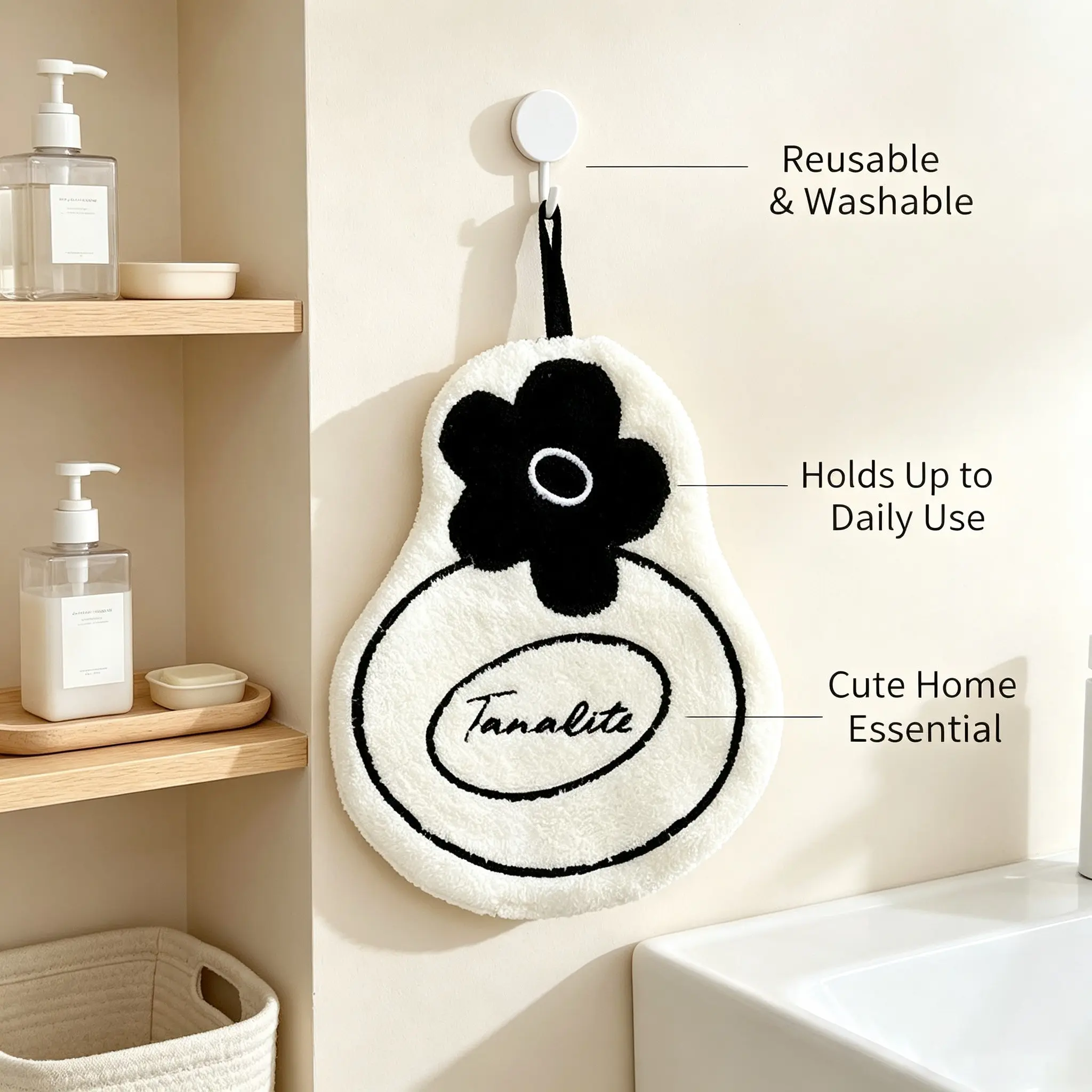 Absorbent Double-Layer Thick Hand Towel, Wall-Mounted Saving Space Kitchen Bathroom Towel, Quick-Dry French Style Hand Towel, Home Use