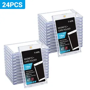 24Pcs-130PT Magnetic Acrylic Card Holder Ultra Thin Clear Trading Card Case UV Protection Diamond Corners for Sports Baseball Basketball Cards