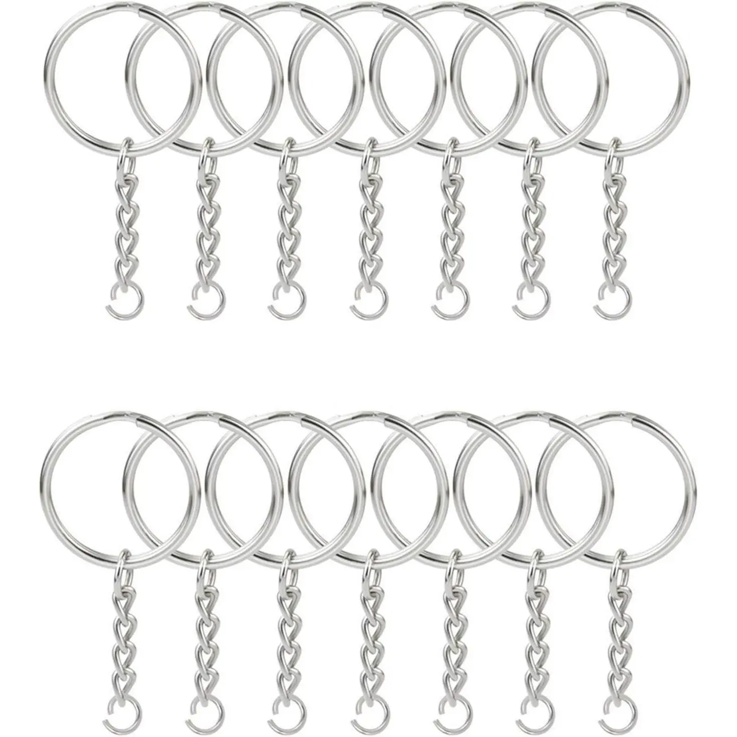 KINGFOREST 50-Piece Split Key Ring Kit with Chains & Jump Rings - 1 Inch Silver Nickel Bulk Jewelry Making Supplies for DIY Keychains, Charms, Crafts