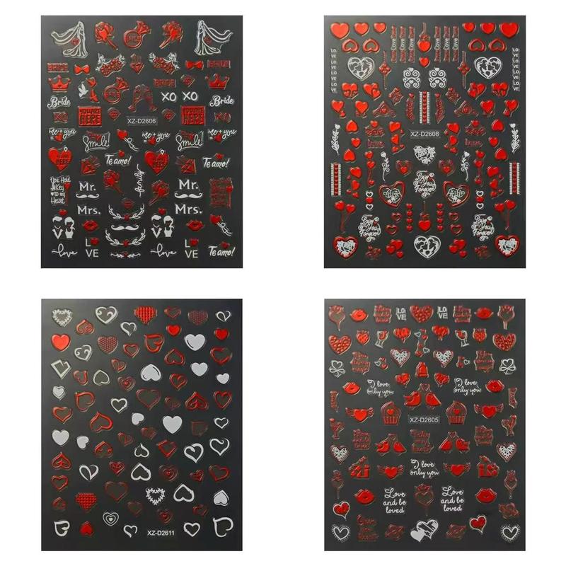 Heart & Lip Pattern Nail Art Sticker, 8 Counts/set Nail Art Design Romantic Love Nail Decal, Elegant Nail Decoration, DIY Nail Art Decoration for Women & Girls