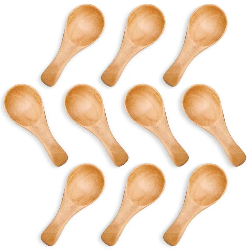 Small Wooden Spoon - Ice Cream Salt Spoon, Honey Coffee Tea Sugar Salt Mustard, 3" Long, Durable & Reusable, Safe Quality, Multi-Purpose Cutlery