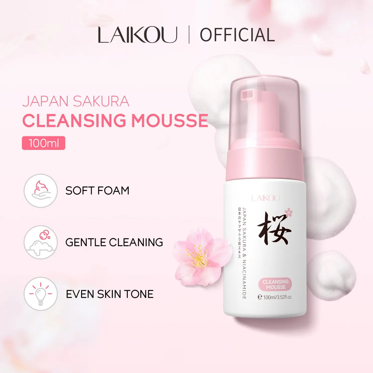 Niacinamide Cleansing Mousse 100ML, Gentle Facial Wash, Moisturizing & Nourishing, Ideal for All Skin Types, Daily Use
