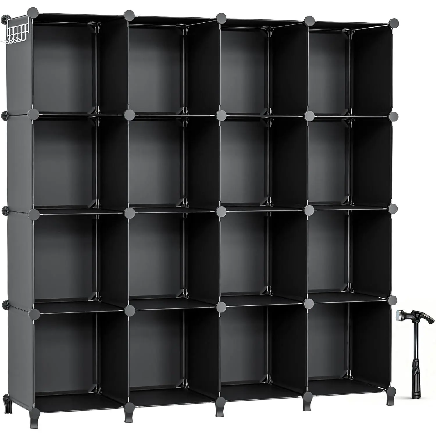 16 Cubby Storage Organizer, Closet Clothes Storage Organizer, Cube Shelves Closet Organizers and Storage Shelves for Clothing Storage with Hammer, Bookshelf for Kids（Black）
