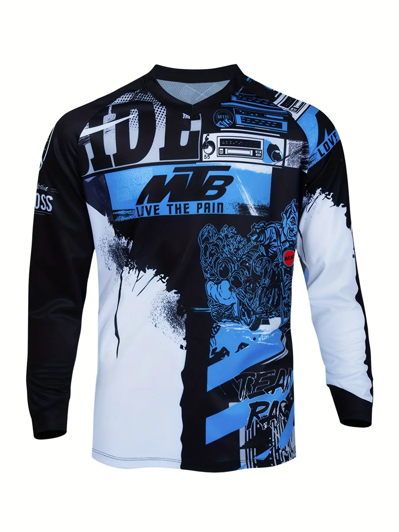 Men's Graffiti Print Mountain Bike Motorcycle Sport Shirt, Sportswear Clothing, Quick-Dry Breathable Long Sleeve, Ideal for Off-Road Cycling Competitions