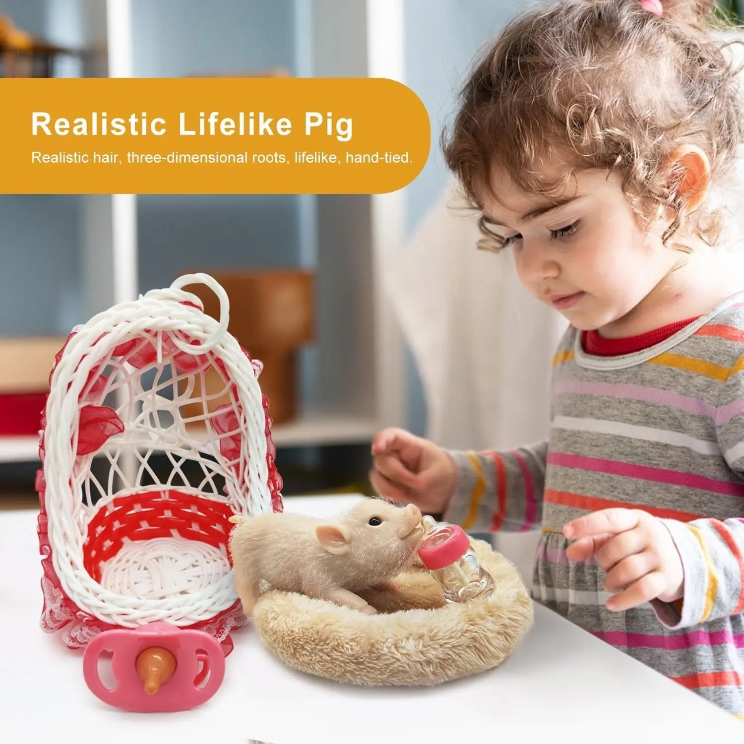 Reborn Doll Silicone Pig Playset, Baby Bottle Nipple Soothing Toy, Realistic Rebirth Doll Kit, Infant Comfort Companion