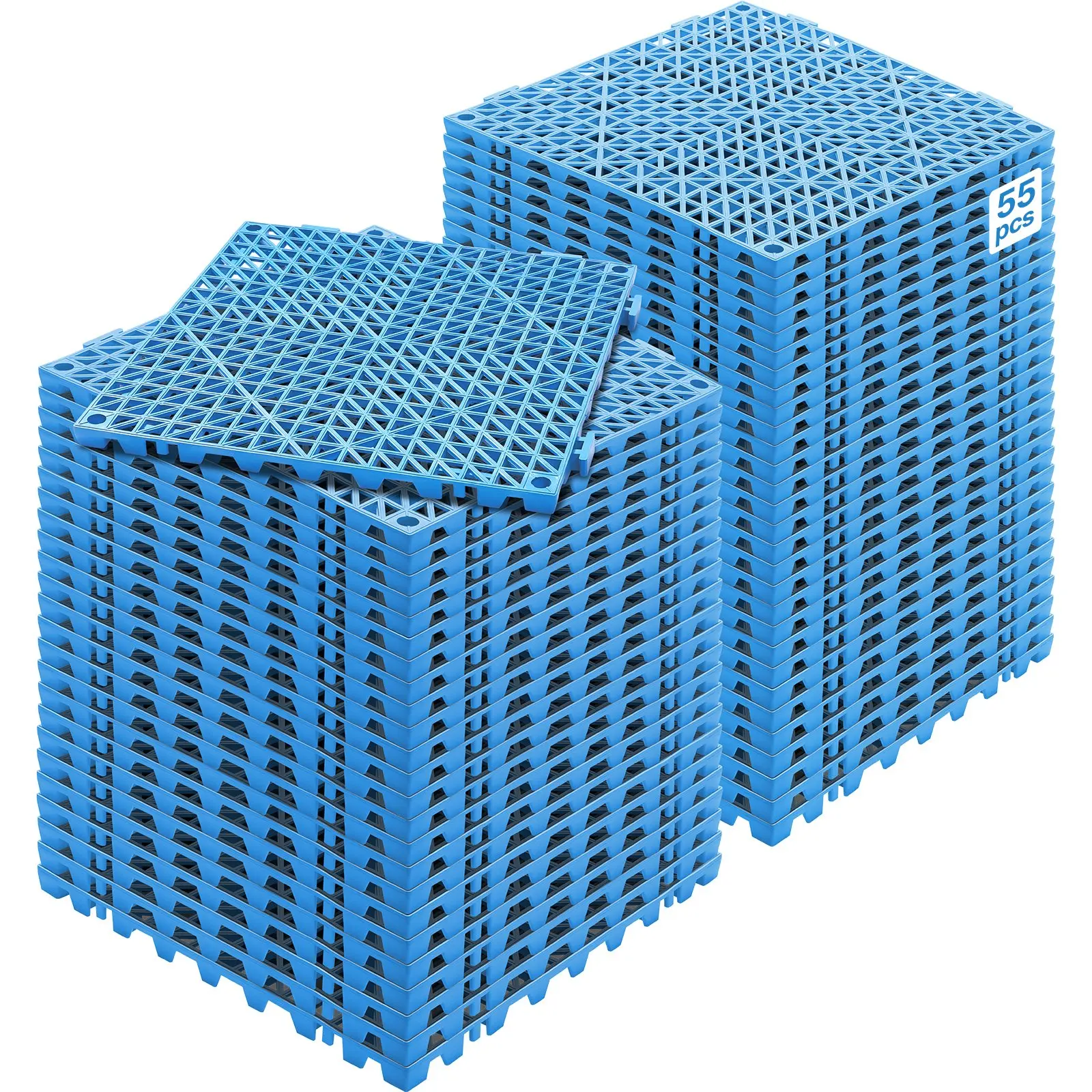 VEVOR Interlocking Tile 55PCS Blue, Drainage Tiles 12" x 12" Splicing, Soft PVC Interlocking Drainage Floor Tiles, Non-Slip Drainage Holes for Restroom, Bathroom, Kitchen, Pool, Wet Areas, Blue