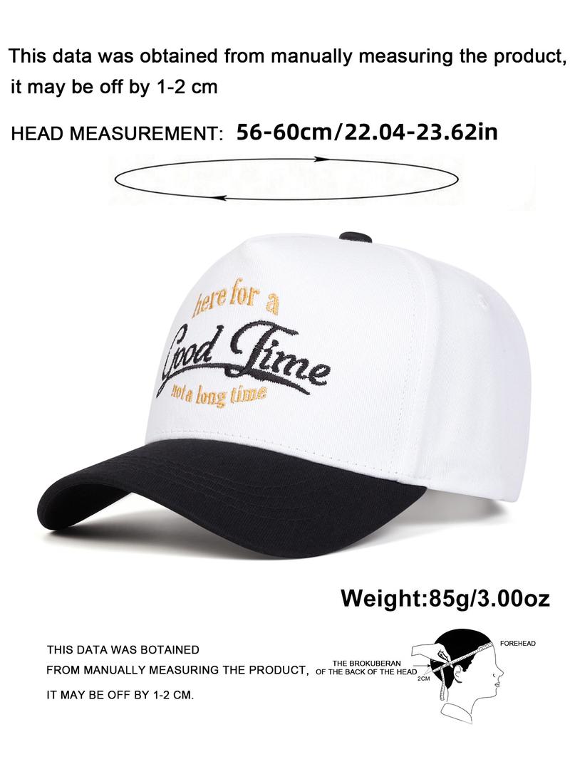 Unisex Good Time Embroidered Baseball Cap, Adjustable Outdoor Sun Protection Hat, Casual Fitted Woven Fabric for Spring & Fall, Premium Quality Cap