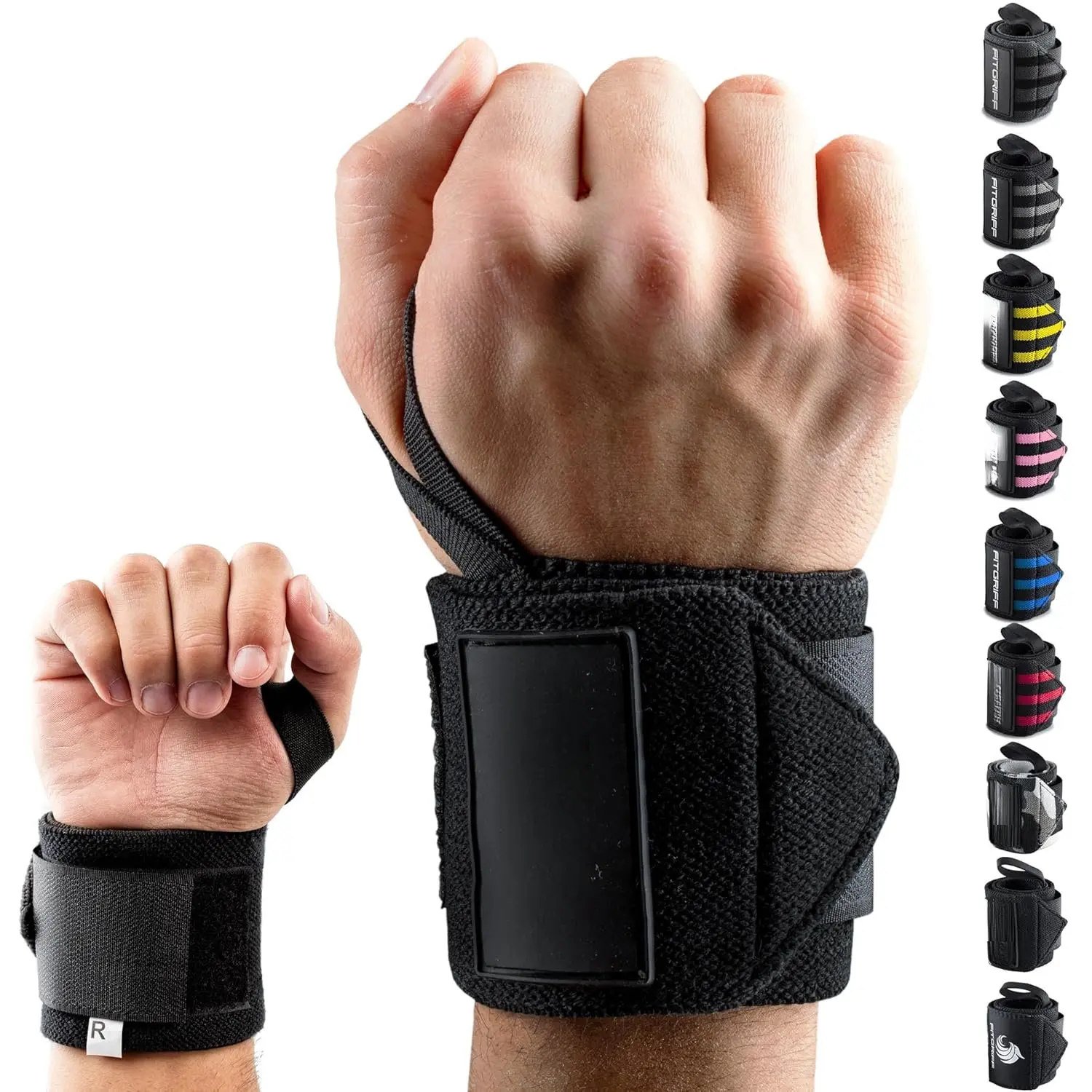 ® Wrist Wraps for Weightlifting (18") Heavy-Duty Support for Gym, Bench Press, and Pushups (1 Pair) - for Men and Women (Black)