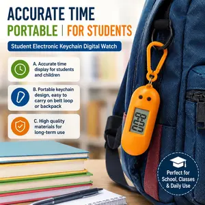 Electronic Digital Watch Keychain, Fashion Oval Keyring with Portable Clock, Multifunctional Time Display Pendant for Learning Timer, Kids Time Management Tool, Stylish Key Accessory