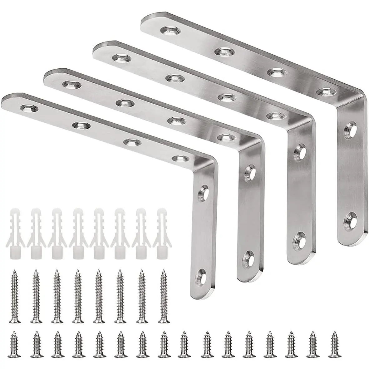 YUMORE 4 Pack 5" x 3" Heavy Duty Stainless Steel Solid L Bracket, Max Load 35lb/15KG Right Angle Corner Brace Joint Shelf Support