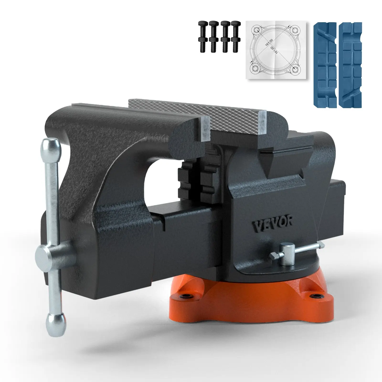 【DealsForYouDays】VEVOR Bench Vise, 6-inch Jaw Width 5.9-inch Jaw Opening, 360-Degree Swivel Locking Base Multipurpose Vise with Anvil, Heavy Duty Ductile Iron Workbench Vise with Bolts Nuts, for Drilling, Pipe Cutti
