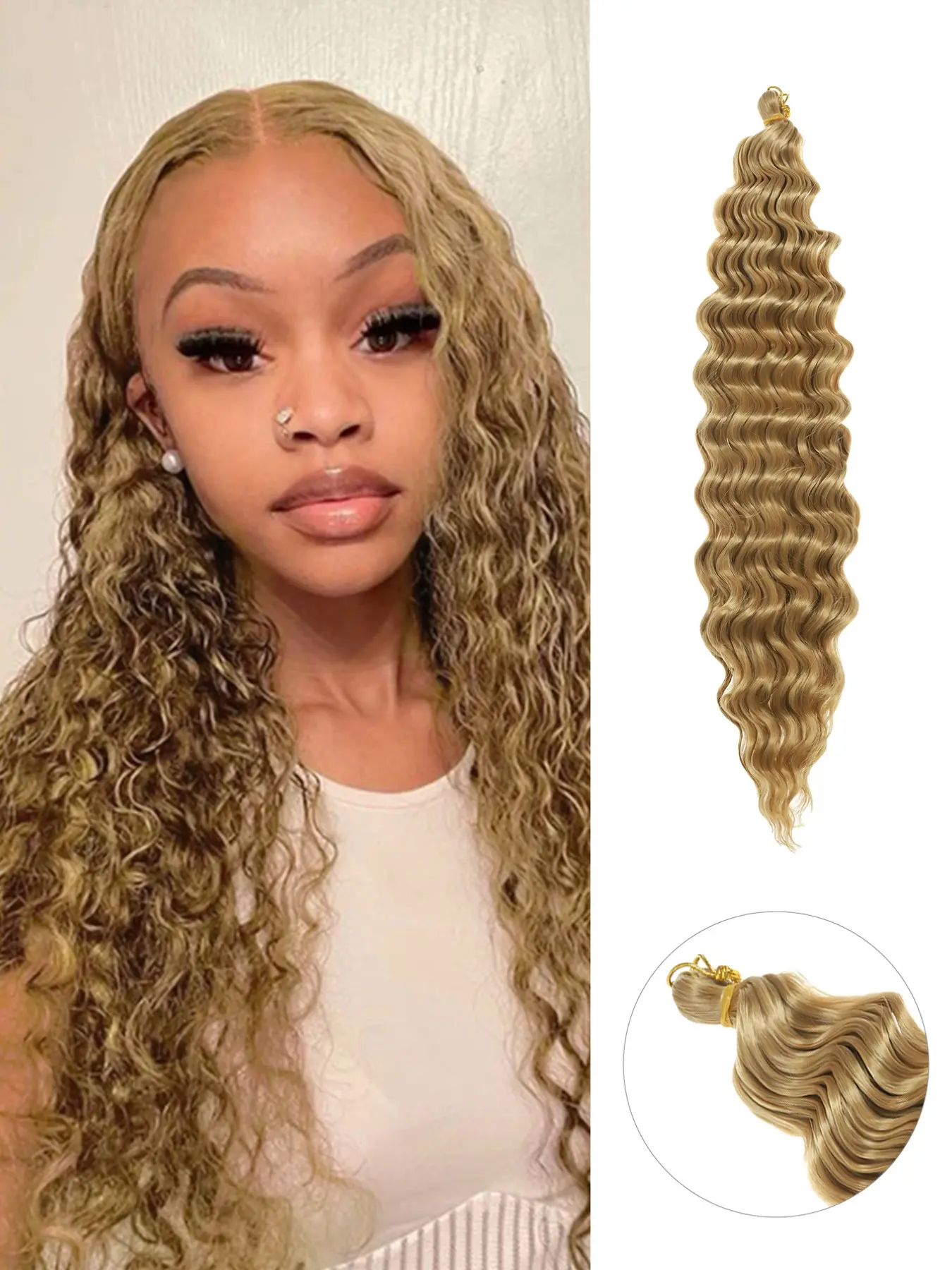 22 Inch Deep Wave Crochet Braiding Hair, Synthetic Braided Loose Deep Wave Braids Hair Extensions for Women, Super Soft Lightweight No Shedding Heat Resistant Tangle Free Curly Braiding Hair, Perfect for Daily Party
