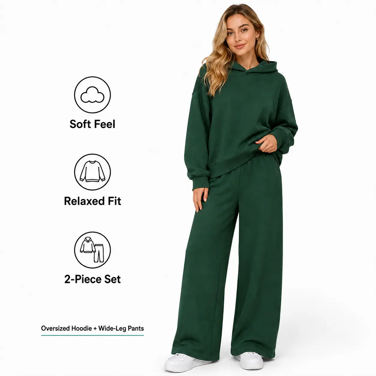 Women's Oversized Hoodie Wide-Leg Pants Set, 2 Piece Matching Sweatsuit with Elastic Waist, Long Sleeve Casual Lounge Outfit for Travel