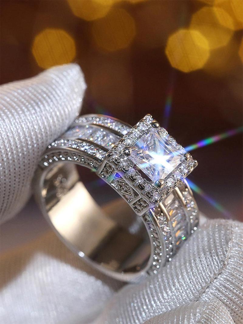 925 Sterling Silver Luxury Gorgeous Artificial Crystal Decor Ring, Fashionable Wedding Engagement Ring, Wedding Anniversary Ring Jewelry Gift for Women, Fashion Accessories for Party, Daily Decor