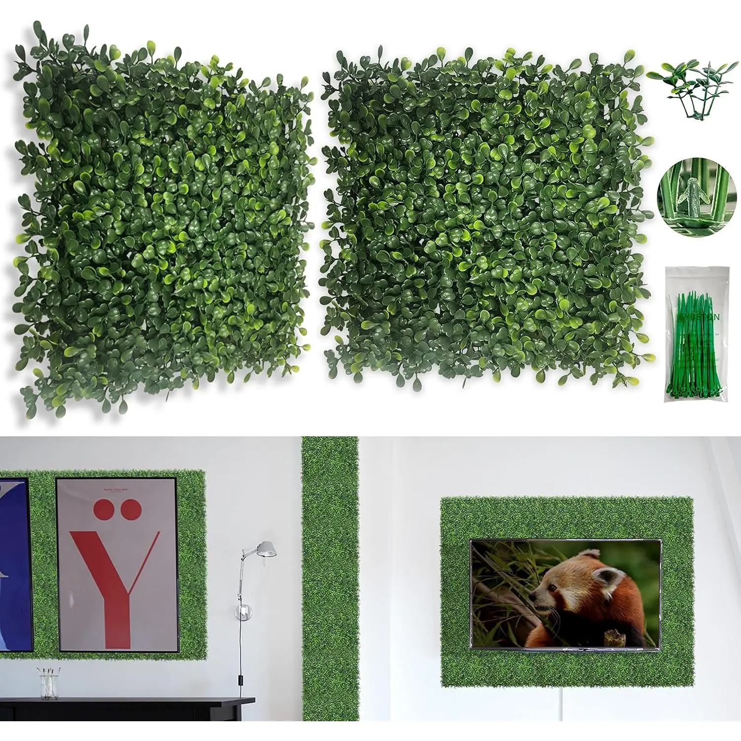 Artificial Grass Wall Panel,20"x 20"(16Pcs) Boxwood Faux Green Wall Panels for Interior Wall, Backdrop Wall,Garden Wall and Indoor Outdoor Plant Wall Decor.UV-Resistant. Easy DIY Snap-Lock. For Balcony, Fence, Garden & Backdrop.