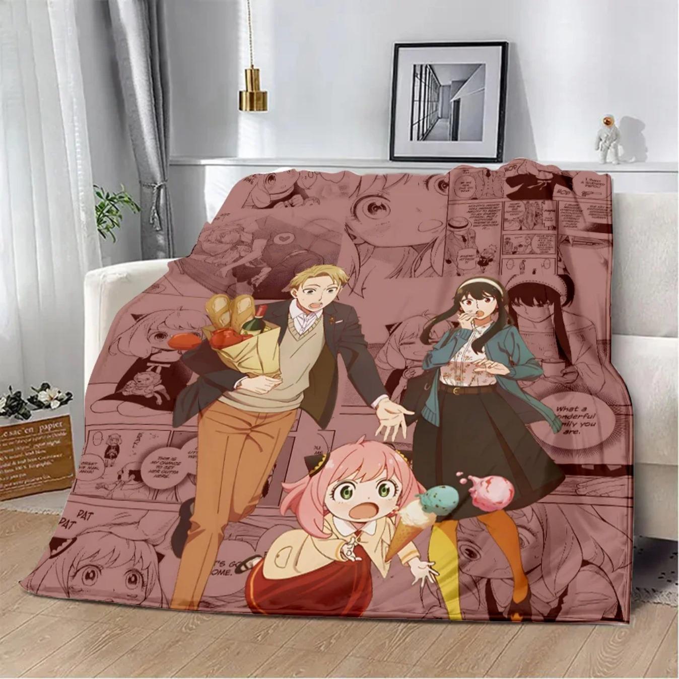 Spy x Family Anime Cartoon Printed Flannel Blanket Soft Cozy Warm Throw Blanket for Sofa Bed Picnic Travel Home Decor Birthday Gift for Fans