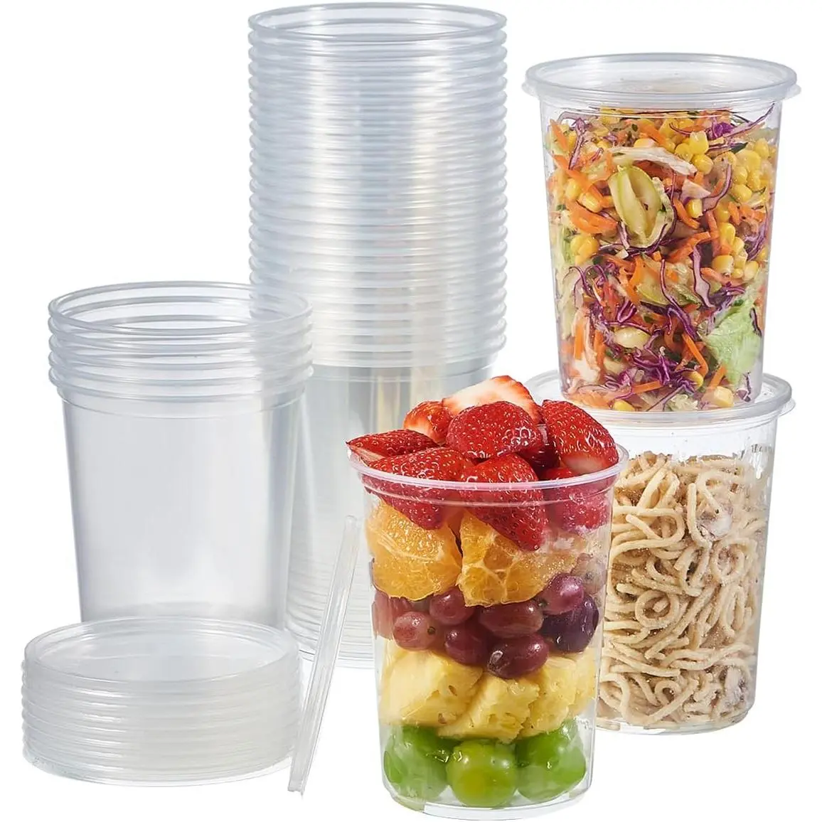 [50 Set - 8 oz. Plastic Deli  Storage Containers With  Disposable Clear Small Togo Containers (Formerly FULING)