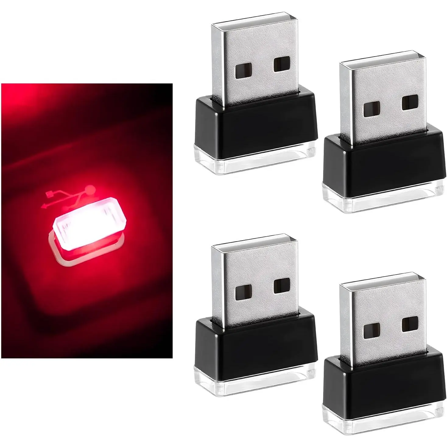 4 count USB LED  Interior Atmosphere Lamp, Portable Mini LED Lamp Plug-in Ambient Lighting Kit, USB Interface Night Light Interior Decor for   Office (Blue)