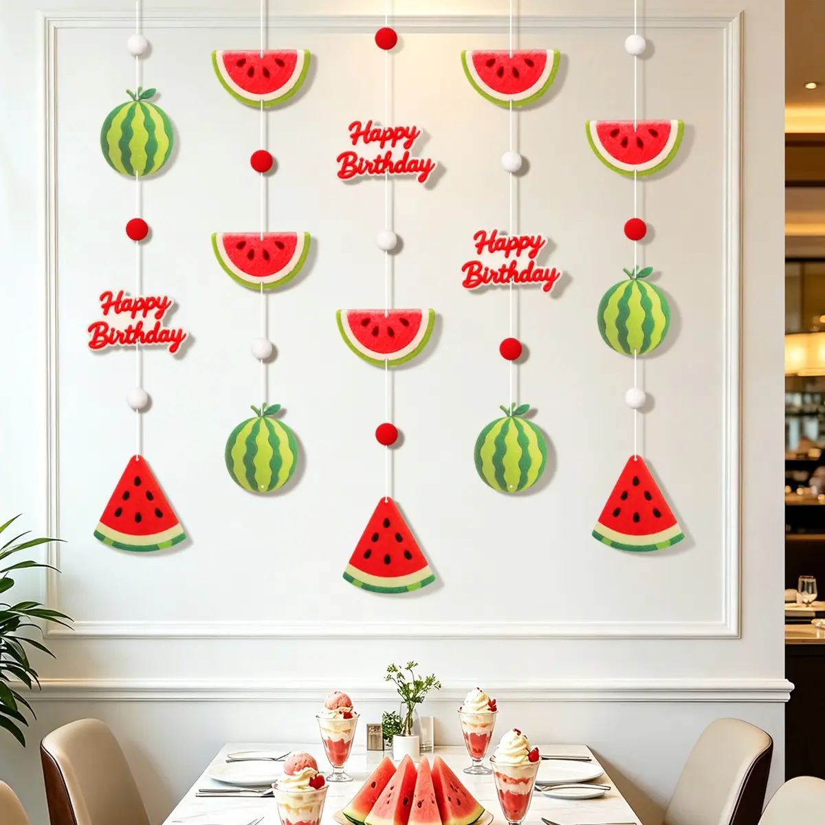 Summer Fruit Watermelon Birthday Party Background Wall Decor Hanging Kit, Festival Gathering Celebration Decoration, 1 Set