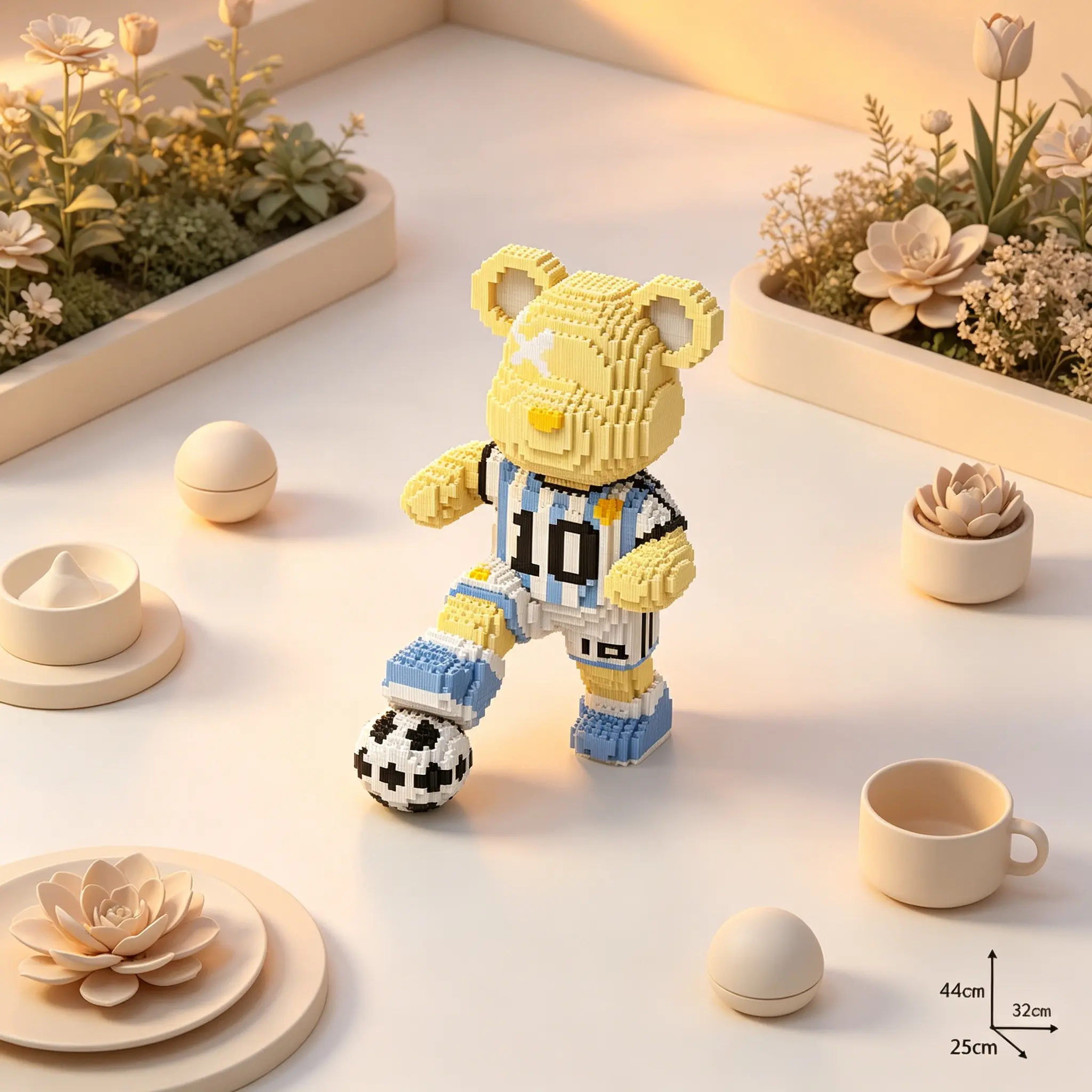 Football Captain Lucky Bear 3D Puzzle Building Blocks Decorative Statue, Ideal Gift for Holidays, Home & Party Decoration