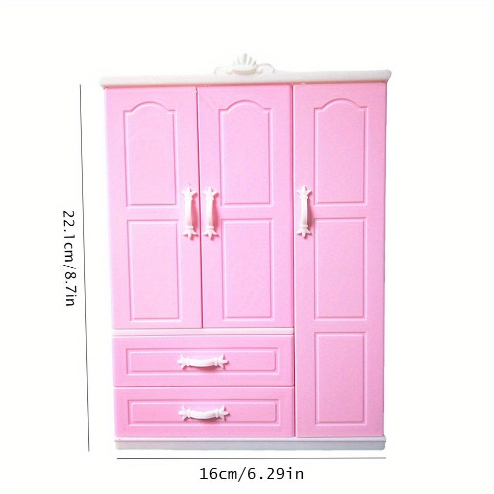 Pink European Style Mini Wardrobe with 2 Drawers and Hangers - Openable Dollhouse Storage Organizer, Durable Plastic, Fun Design, Decorative Storage