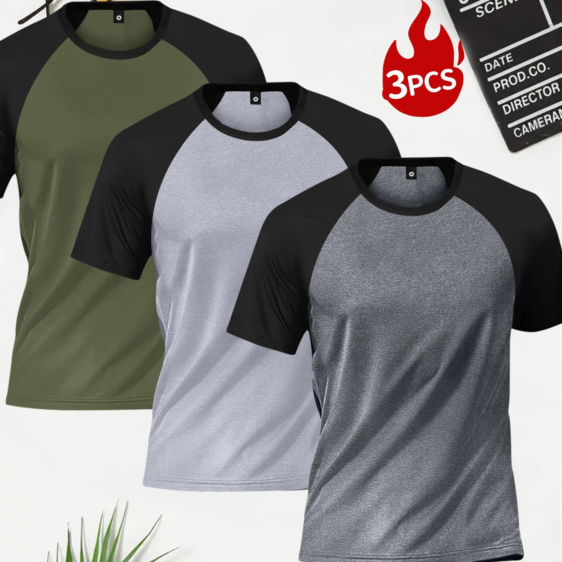 Men’s Multi-Pack Crew Neck Shortsleeve Color Block T-Shirts - Menswear Aesthetic Casual Tops, Soft Skin-Friendly Streetwear for Summer Outdoor Walks, Ideal Fall Winter Base Layer
