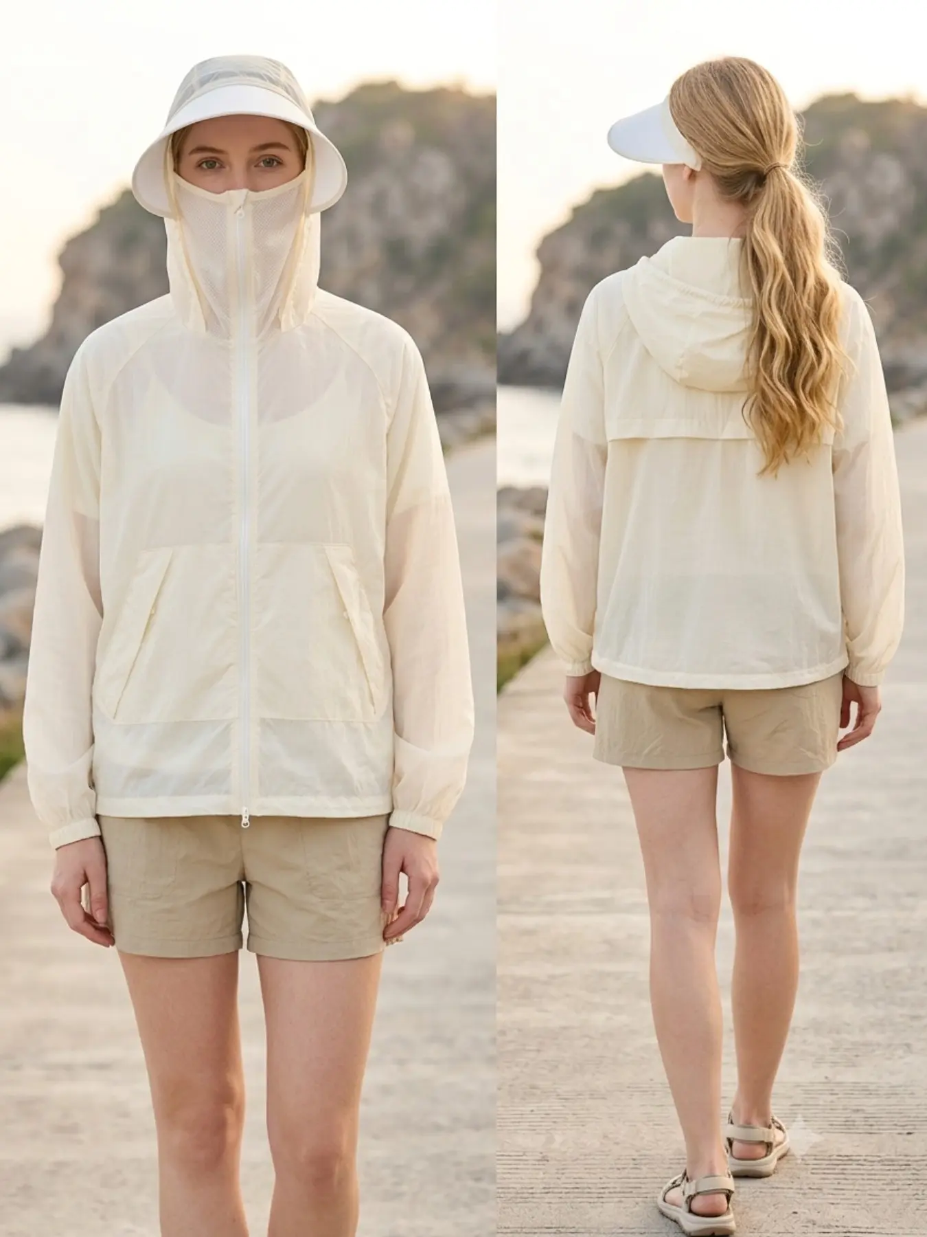 Summer Ice Silk Lightweight Sun Protection Jacket, Upf50+ UV Blocking, Detachable Breathable Wide Visor Skin Coat, Casual Outdoor Travel Unisex Coat for Men and Women