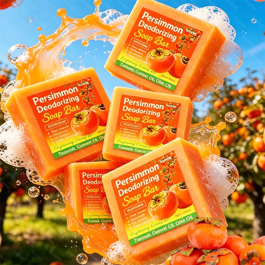 5pcs Persimmon Soap,48 hour odor control,Multi functional soap for Cleansing The Face,Body,Hands,Eliminates Body Odor,Deep Cleans,Controls Oil,Smooths And Refines The Skin, And Provides Moisturizing, Hydrating Care,for old people smell odor contro