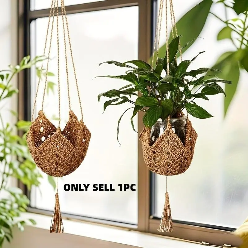 Bohemian Style Plant Hanging Basket, Long Woven Vine Suspended Planter Rack, Suitable for 3-12 Inch Pots, Indoor Outdoor Garden Decor, Swinging Planter