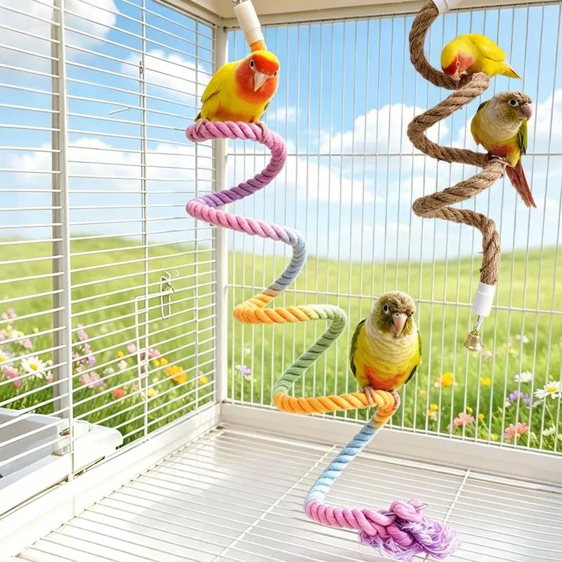 Parrot Climbing Rope Toy, Rotating Swing for Macaw, Budgie, Lovebird, Hemp & Cotton Rope, Bird Perch Accessory, Pet Supplies