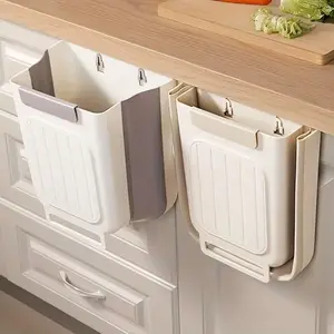 1 PC Kitchen Foldable Trash Can, Household Cabinet Hanging Garbage Storage Bucket, Thickened Large Diameter Garbage Can, Kitchen Accessories, White