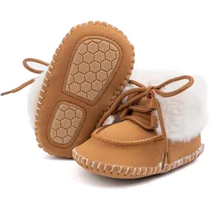 Infant Unisex Warm Fur Lining Soft Boots Baby Winter Ankle Non-Slip Rubber Texture Sole Toddler Winter Snow Crib Shoes