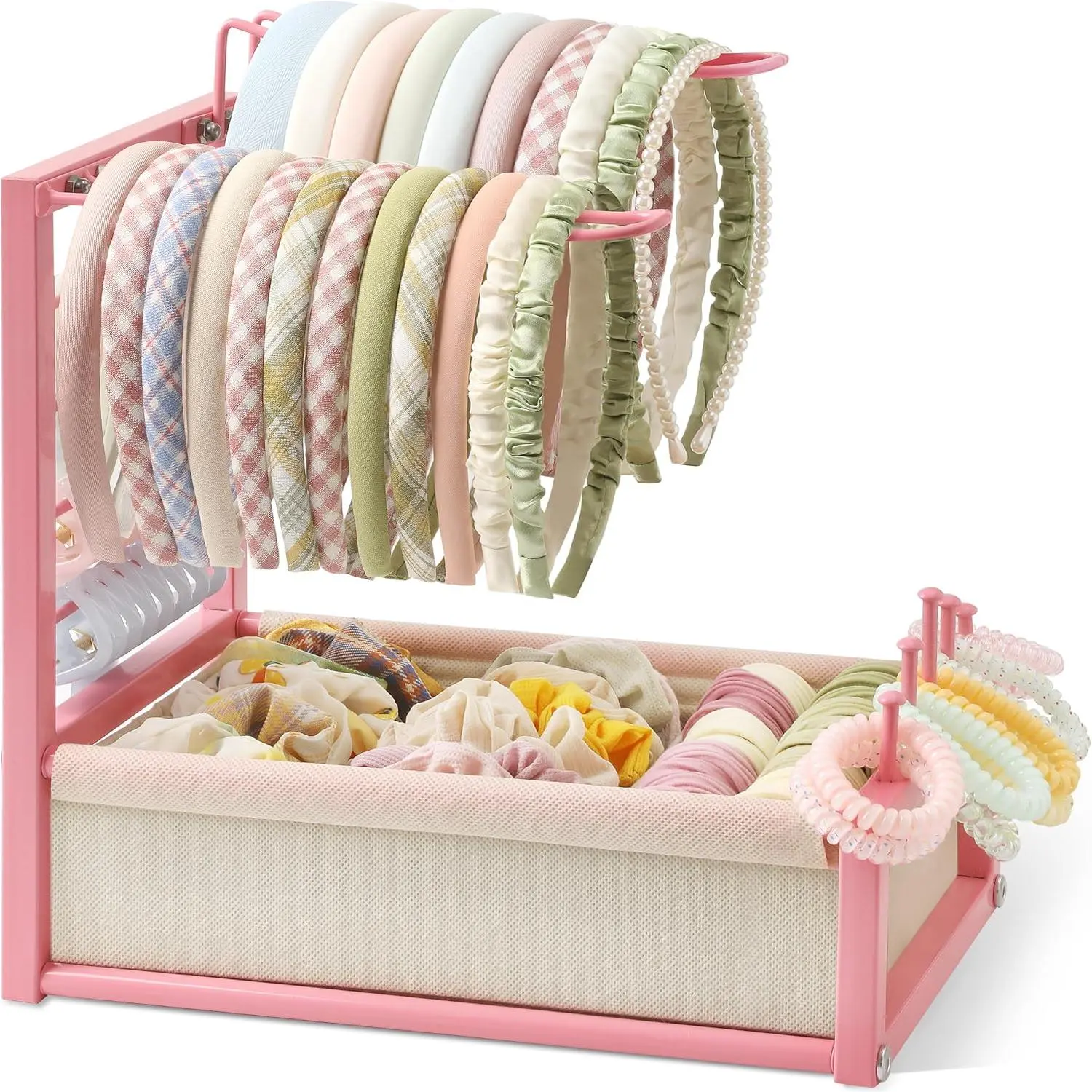 Headband Holder Stand Hair Accessories Organizer for Scrunchies,Hair Ties,Bows & Claw Clips,Versatile Partition Storage Rack for Girls, Women,  ()