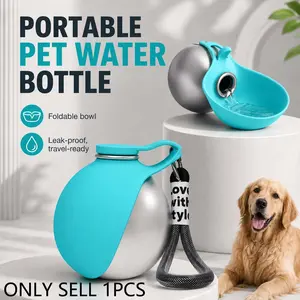 Stainless Steel Dog Water Bottle 285ML, Detachable Silicone Bowl Design, 2-In-1 Leak-Proof Travel Cup, Ideal for Small Dogs Walking and Hiking