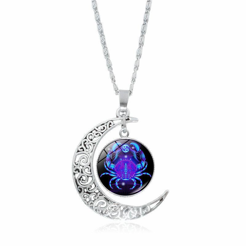 The Best-Selling 12 Constellation Necklaces in 2026 Twelve Zodiac Time Gemstones Moon Glass Pendants European and American Necklaces with Glowing Constellation Designs